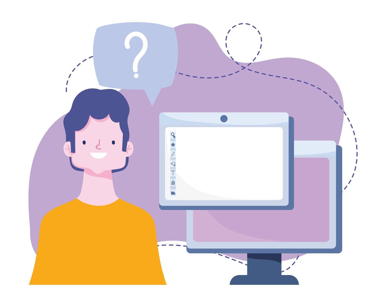 online training, student computer designer website, courses knowledge development using internet vector