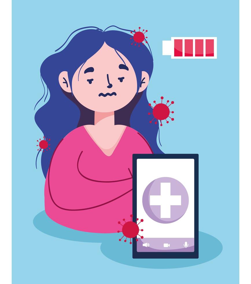 Woman with smartphone and battery vector design