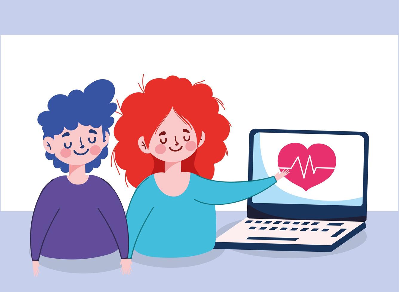Woman man with laptop and heart pulse vector design