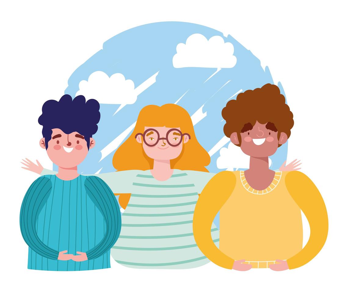 birthday or meeting friends, woman and men young together characters vector