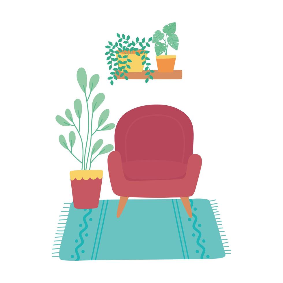 chair with potted plants and carpet home interior decoration vector