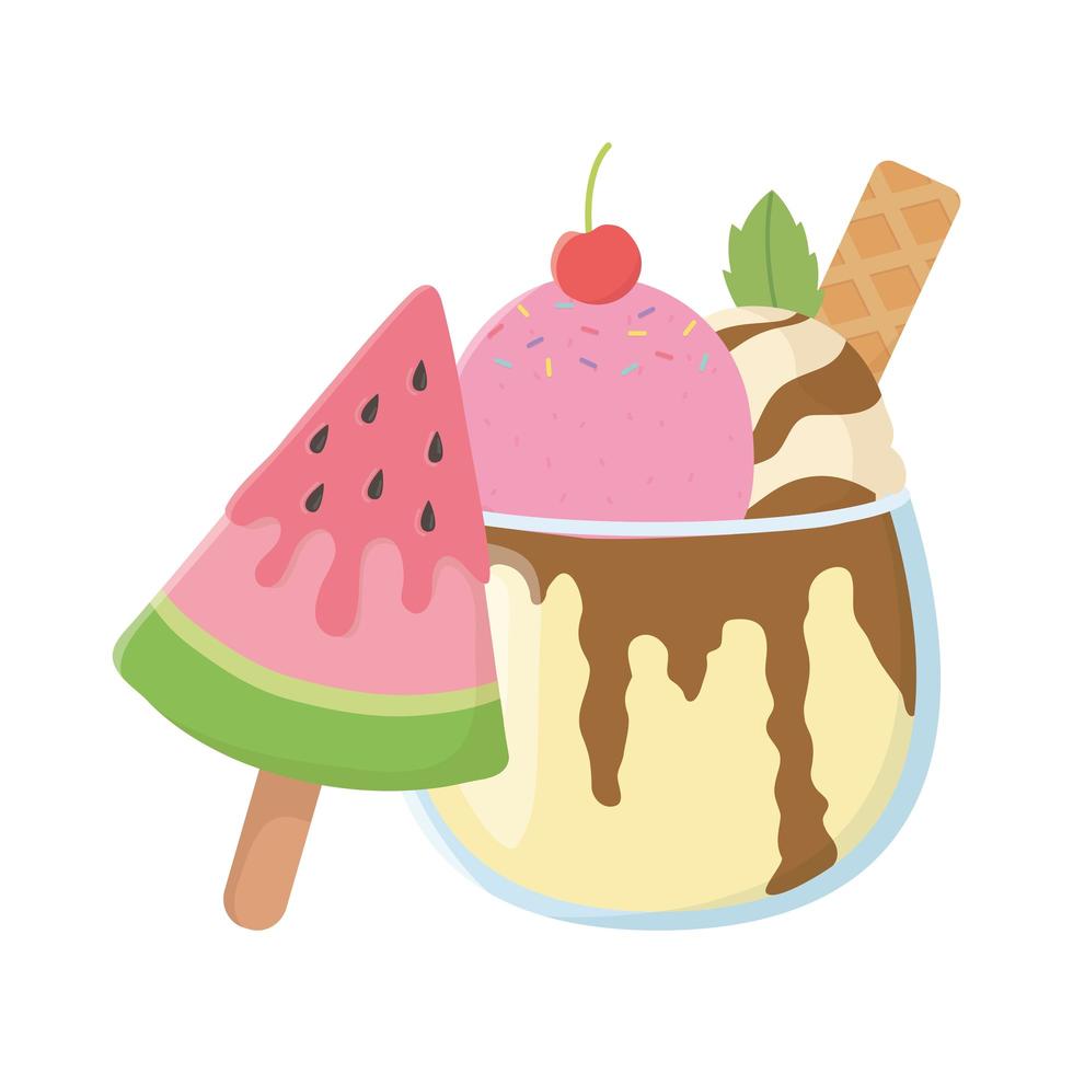 hello summer travel and vacation watermelon ice cream in sitck vector