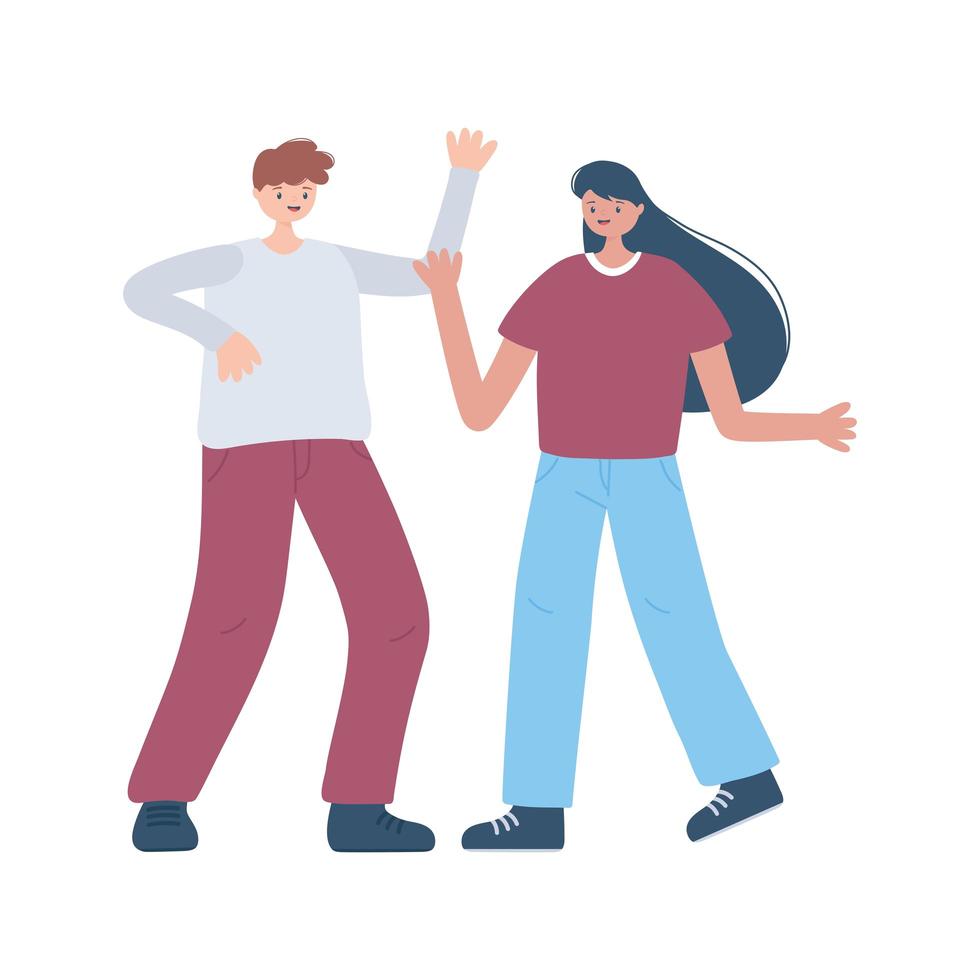 celebrating man and woman young characters isolated design vector