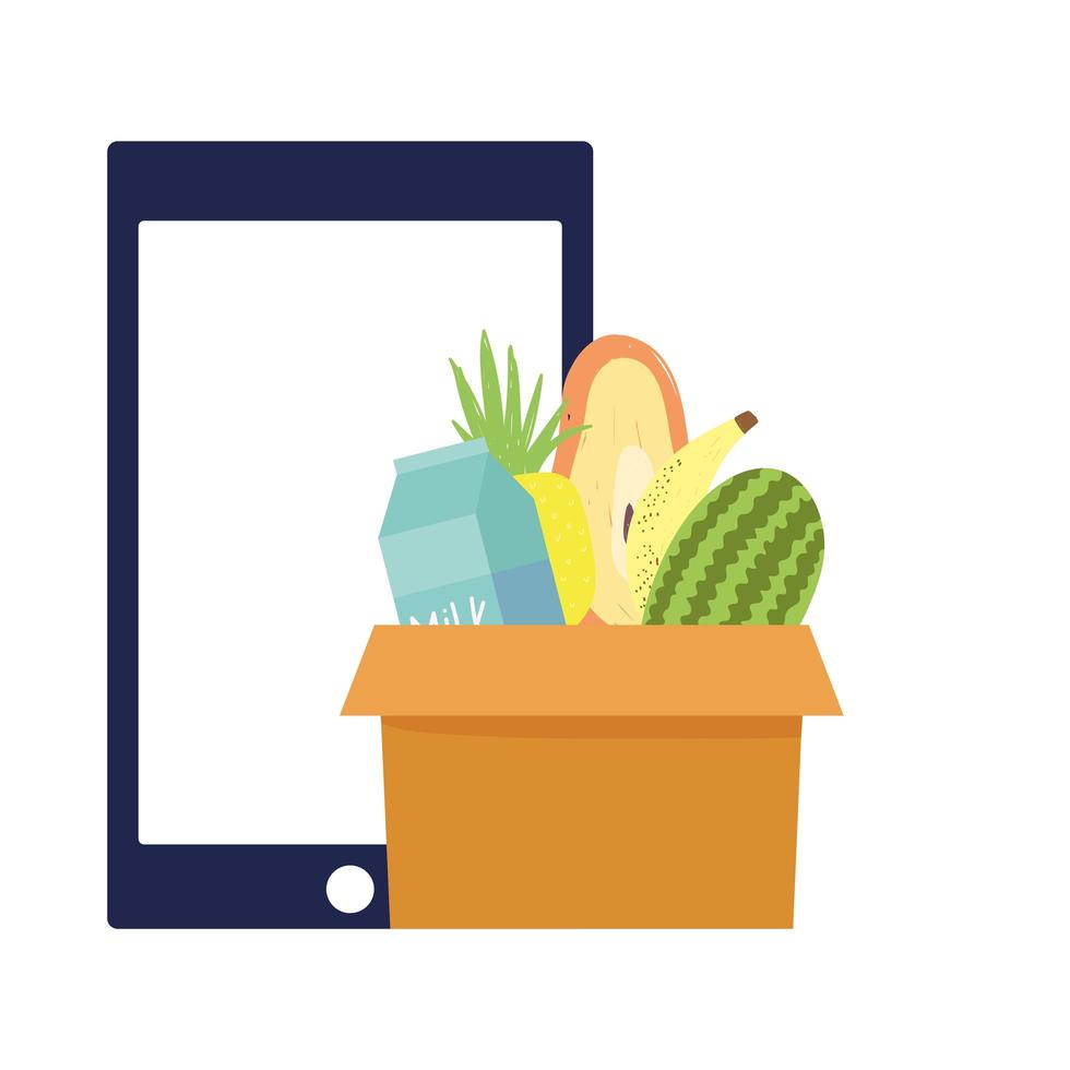 online market, smartphone pay and order technology, food grocery shop home delivery vector