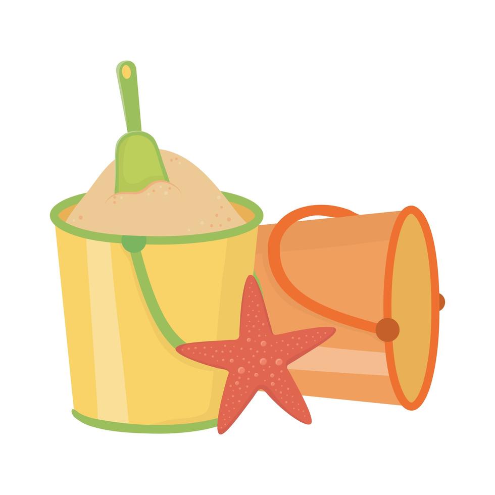 hello summer travel and vacation sand bucket shovel starfish beach sea vector