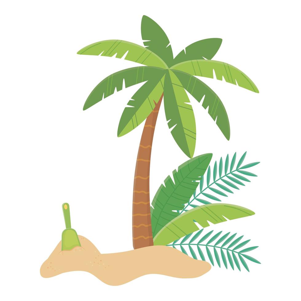 summer travel and vacation sand shovel palm tree sand beach vector