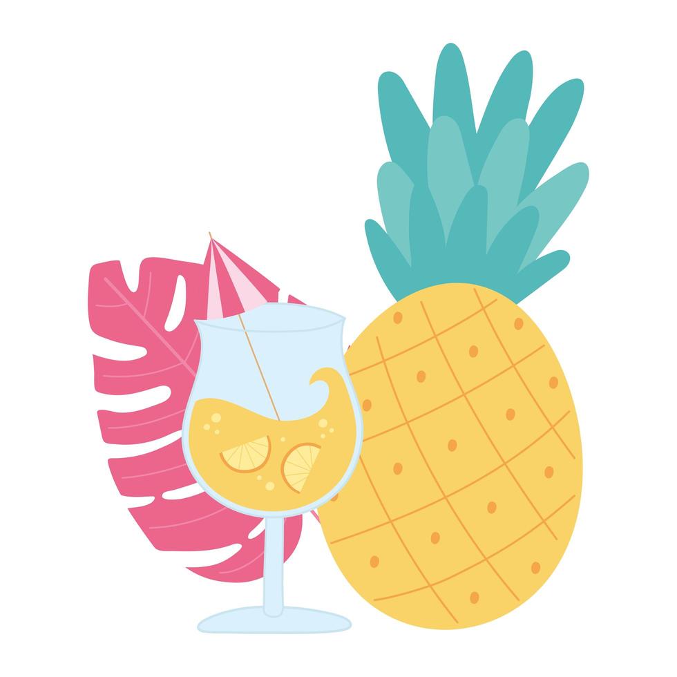 summer time vacation tourism cocktail pineapple palm leaf vector