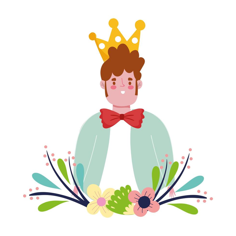 happy fathers day, young dad with crown and bow tie cartoon vector
