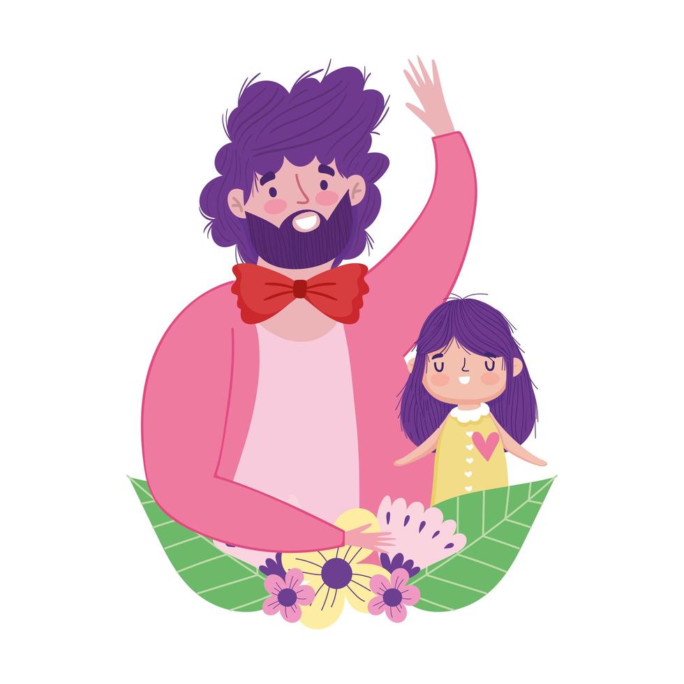 feliz dia del padre padre e hija flores amor vector