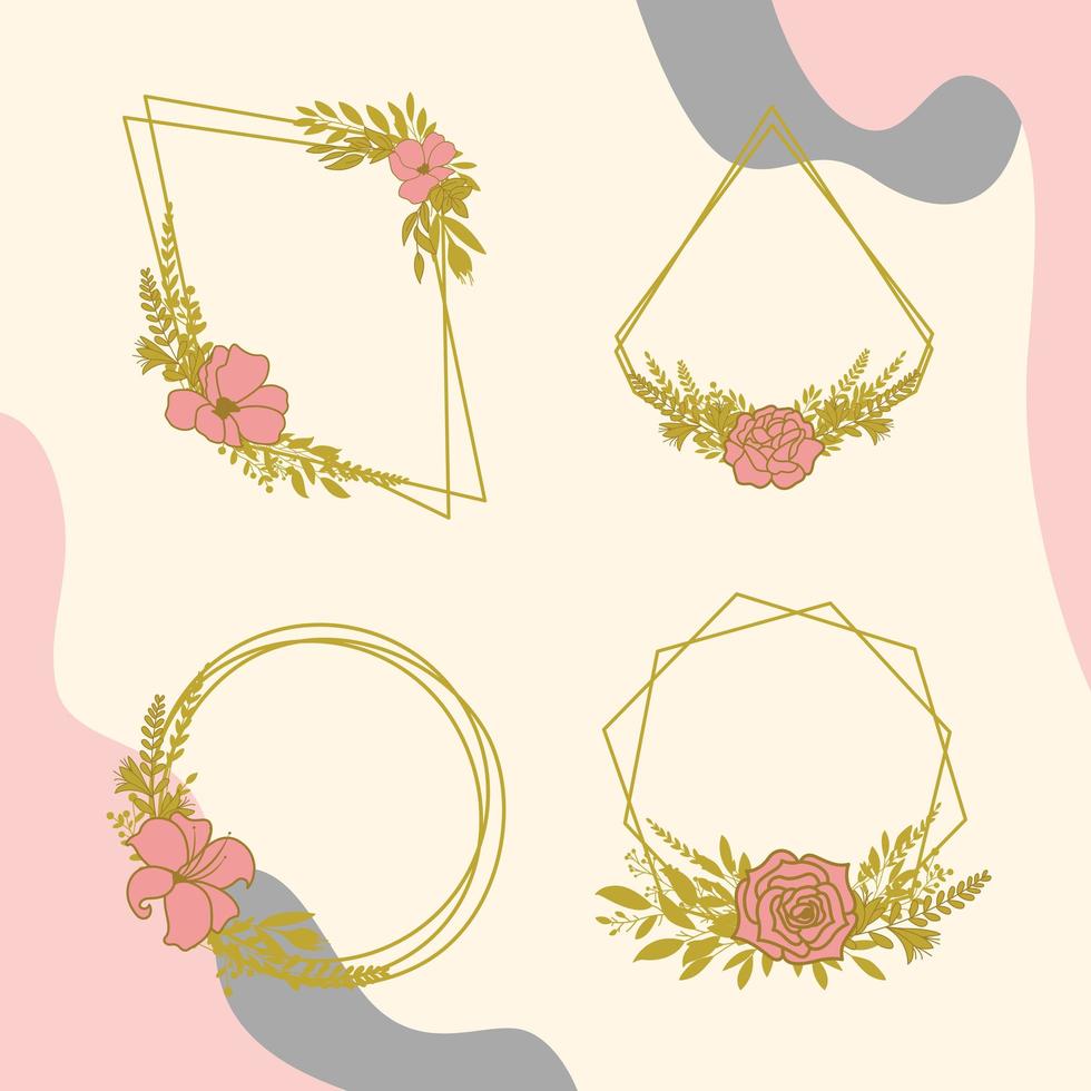 set of floral geometric frames vector