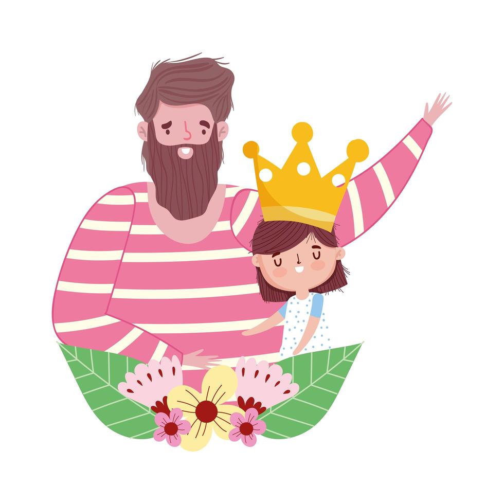 happy fathers day, cute dad and son crown flowers love vector