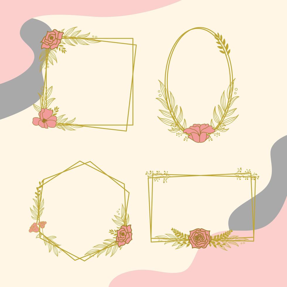 set of floral geometric frames vector