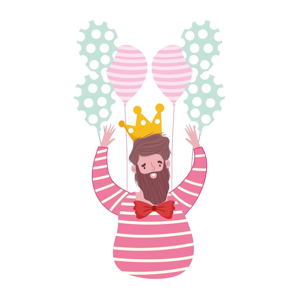 feliz día del padre, personaje de papá con corona dorada y globos vector