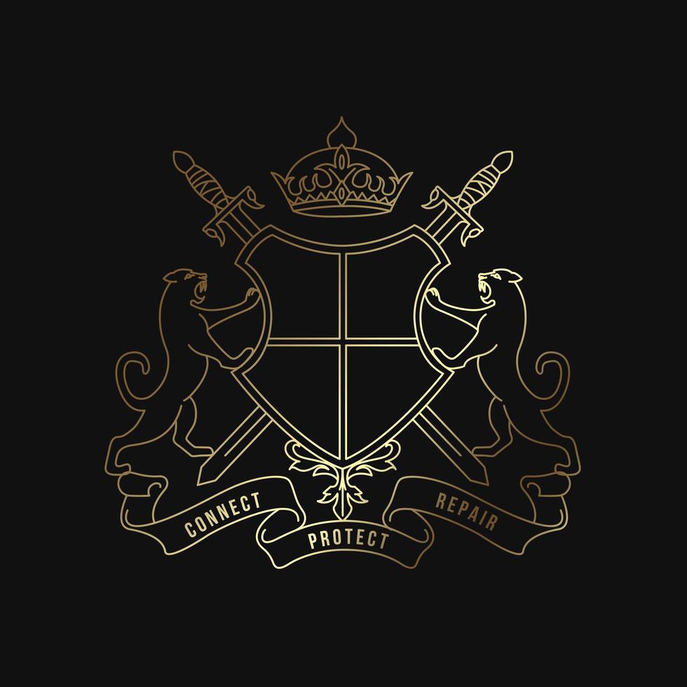 elegante escudo emblema dorado vector
