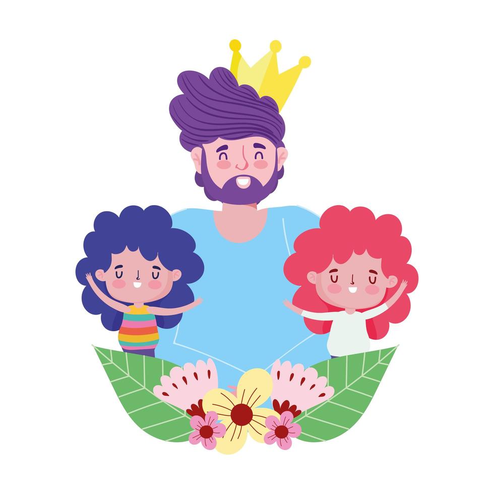 happy fathers day, dad with little boys decoration vector