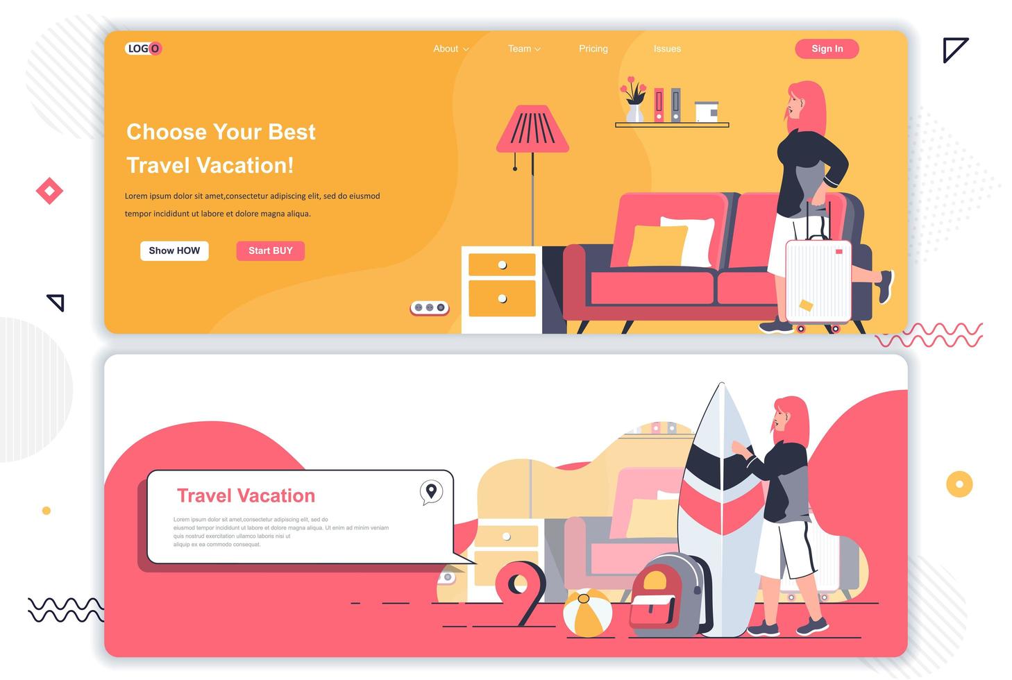 Travel agency landing pages. vector