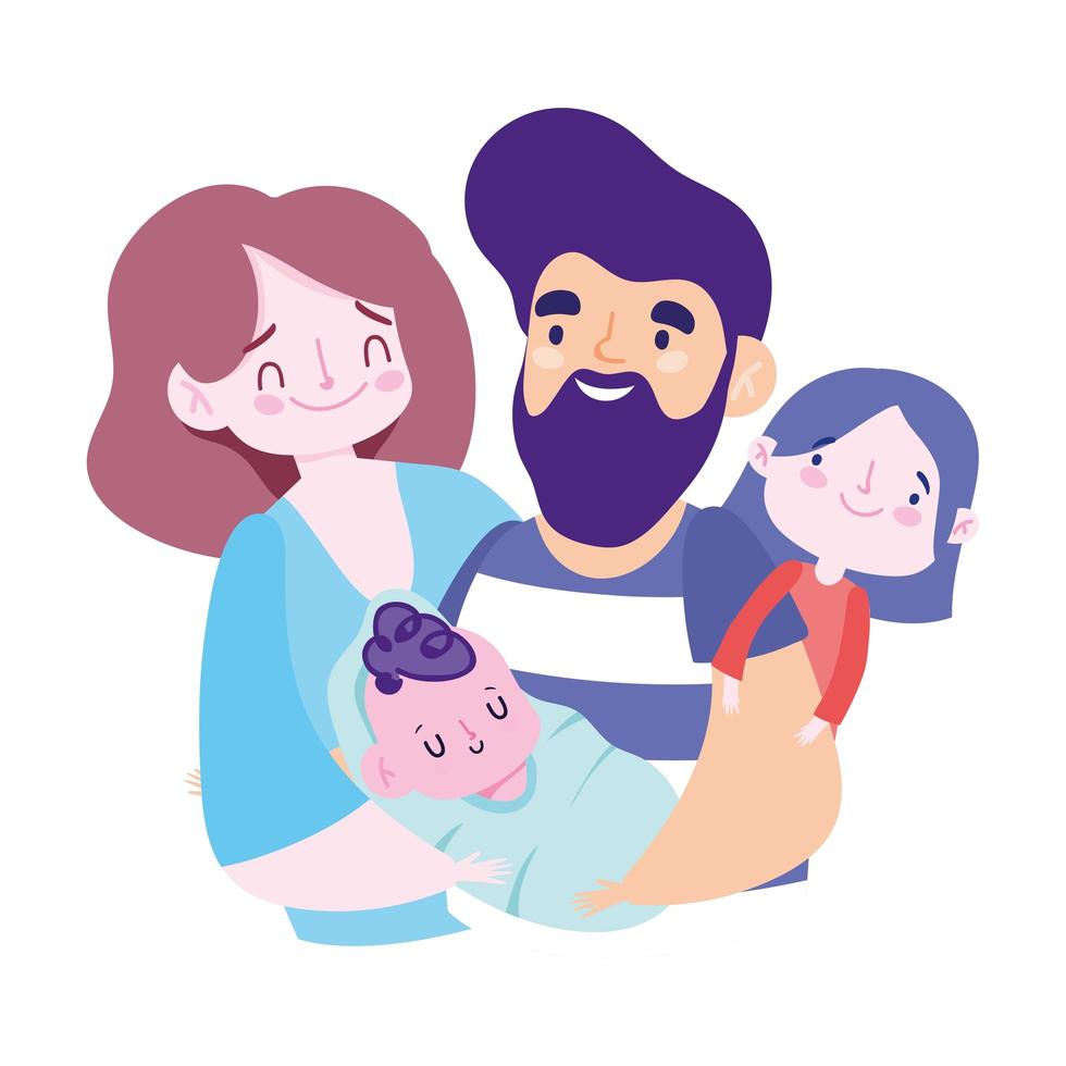 father mother little daughter and baby, family day vector