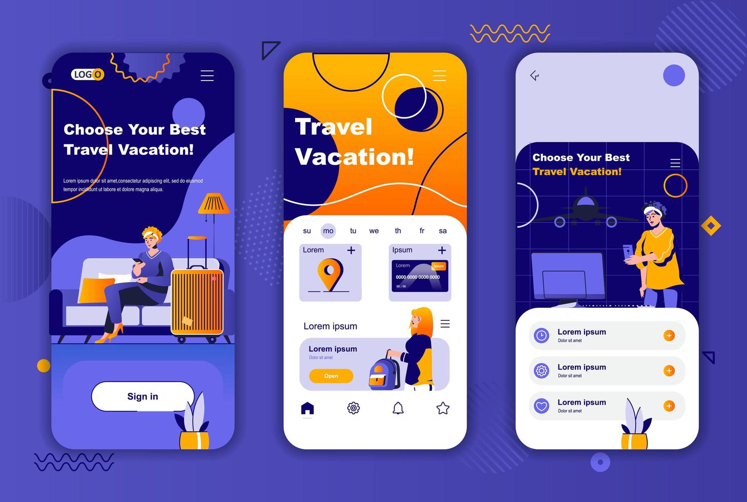 Travel vacation unique design kit for social networks stories. vector