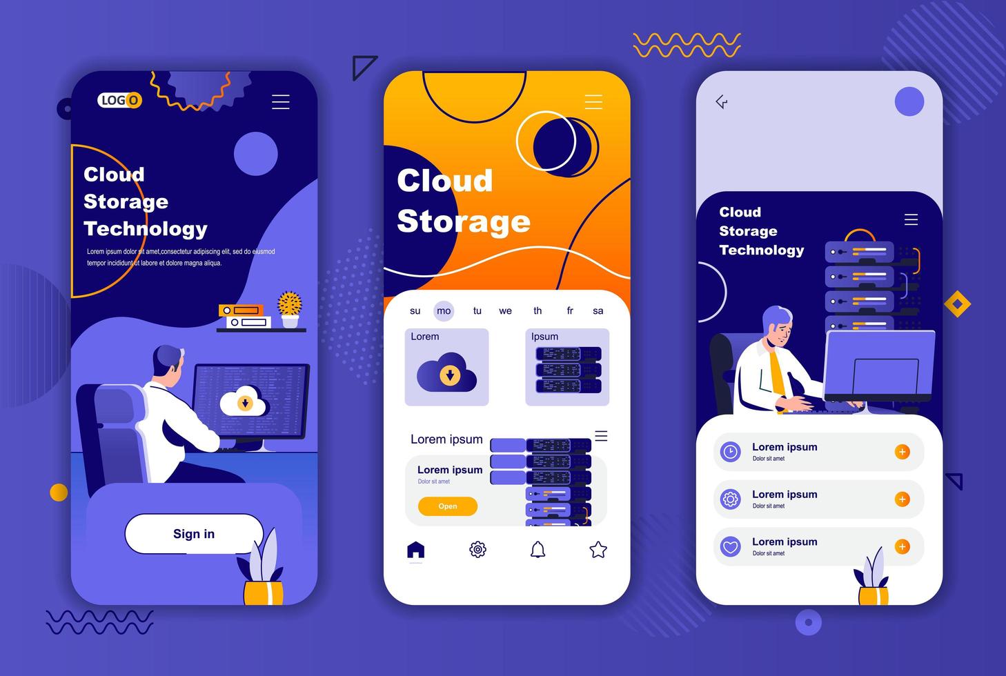 Kit de diseño único de almacenamiento en la nube para historias de redes sociales. vector