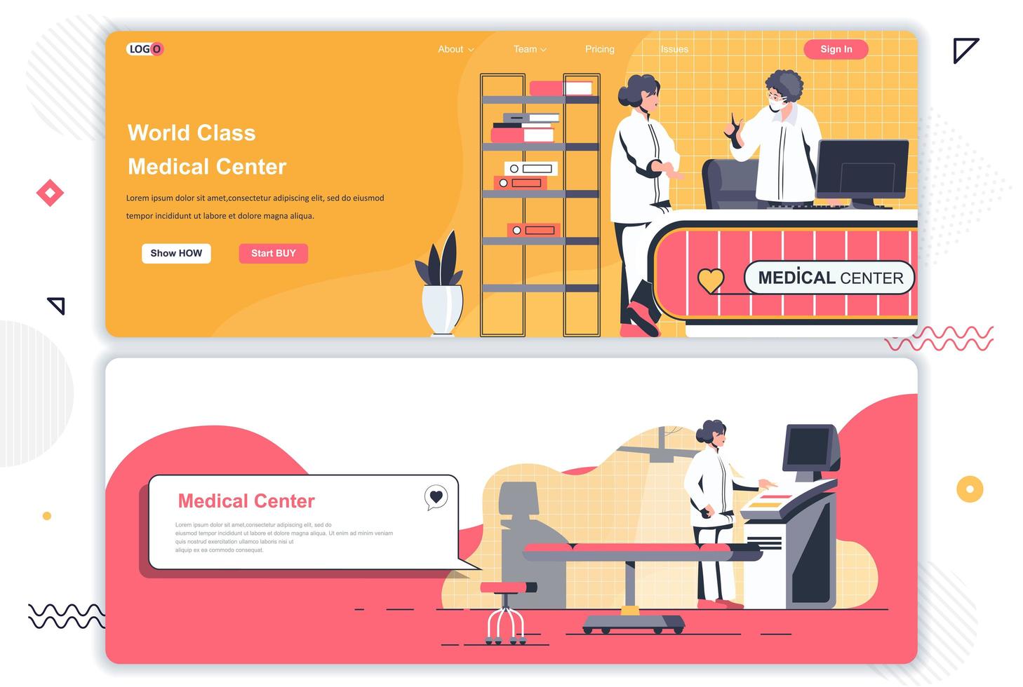 Medical center landing pages. vector