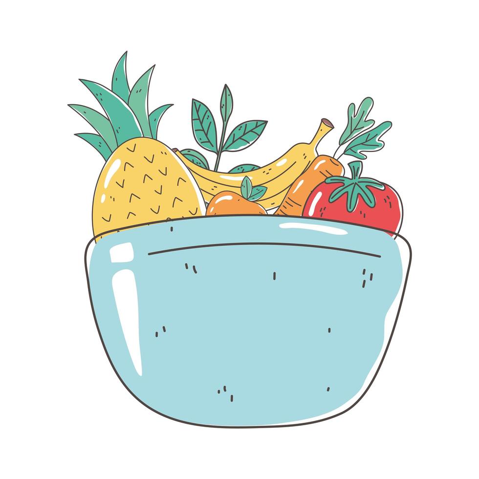 Plato cuenco con frutas y verduras frescas nutrición sana comida diseño de icono aislado vector