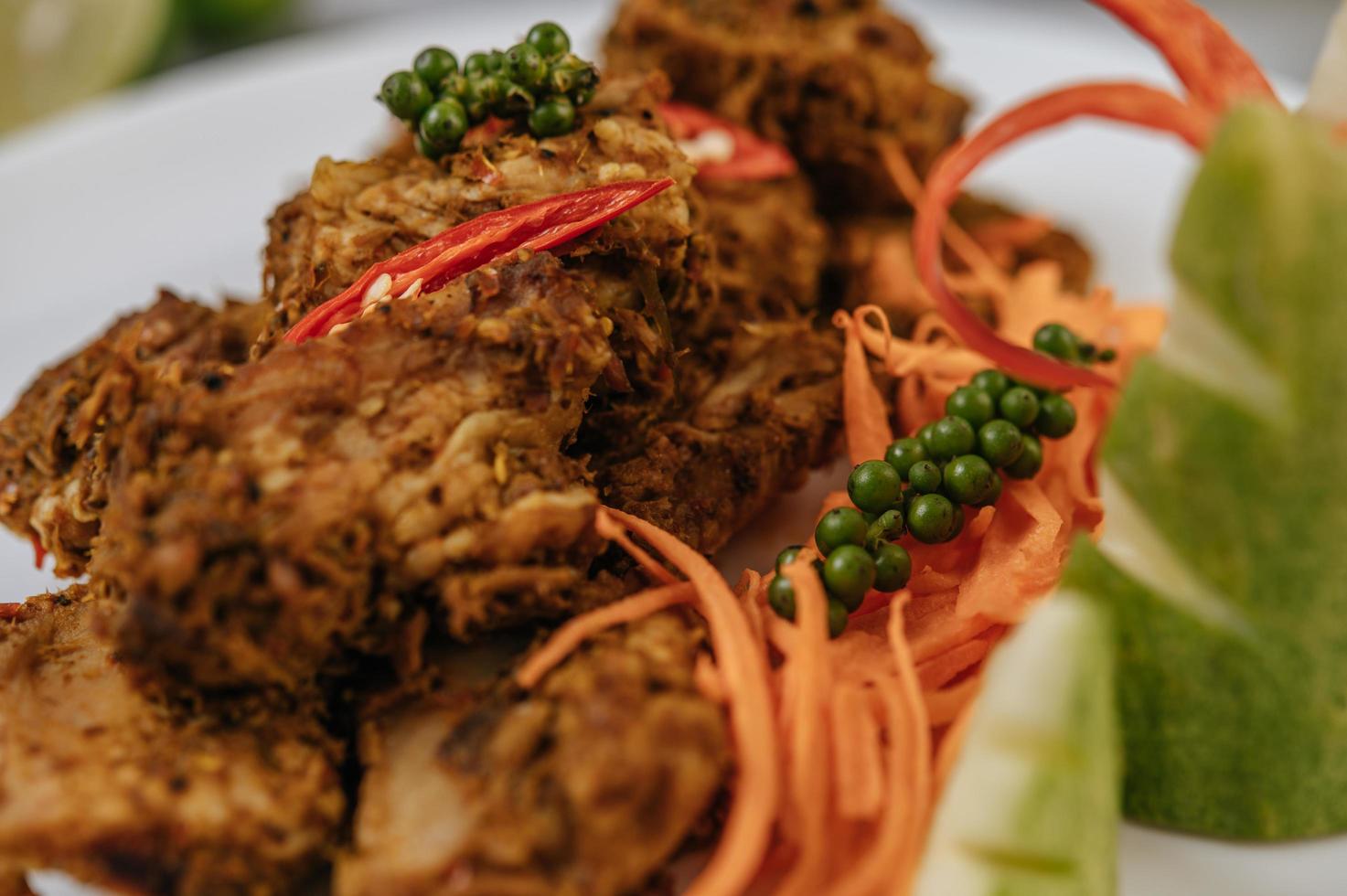 Herb fried pork with vegetables photo