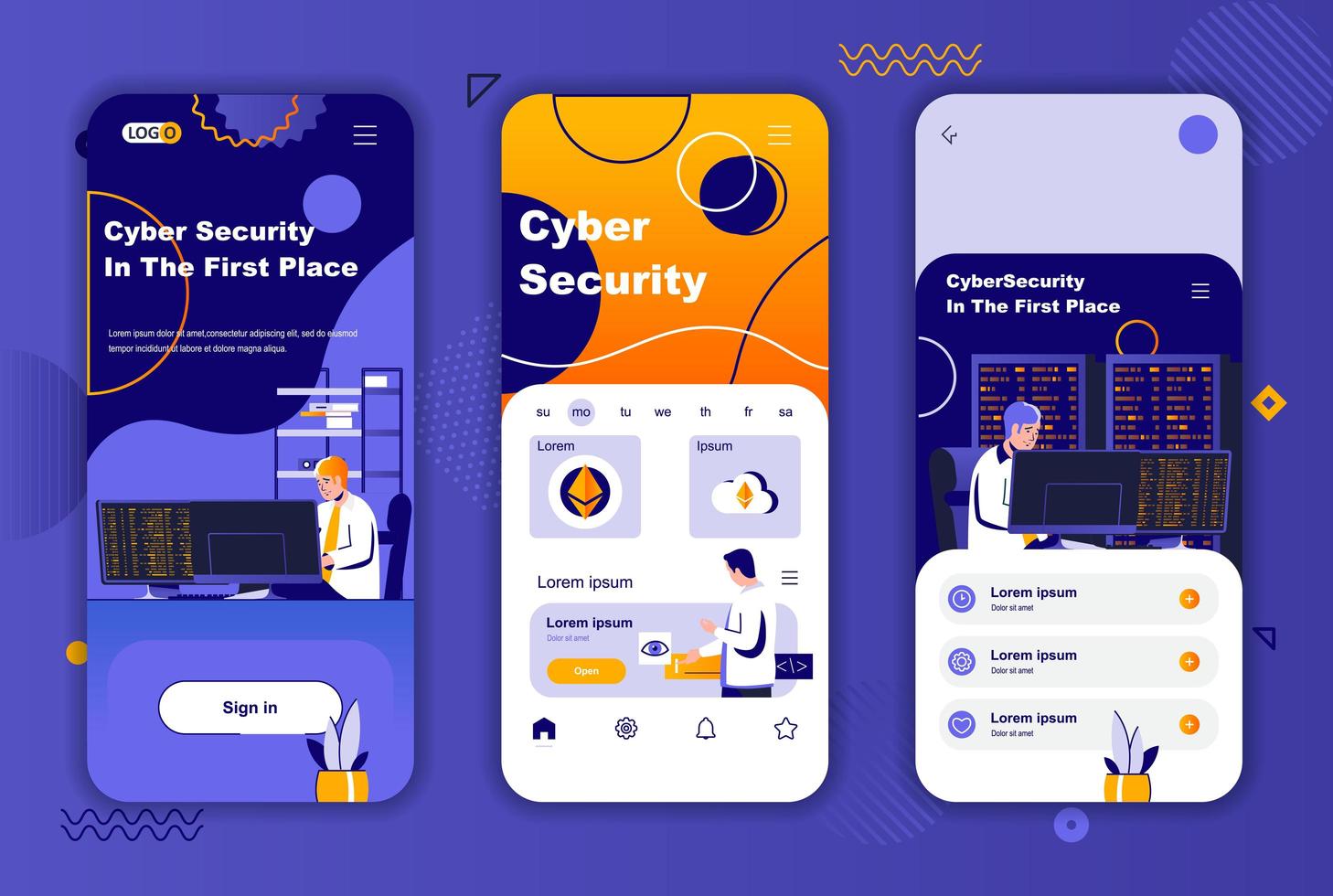 Cyber security unique design kit for social networks stories. vector