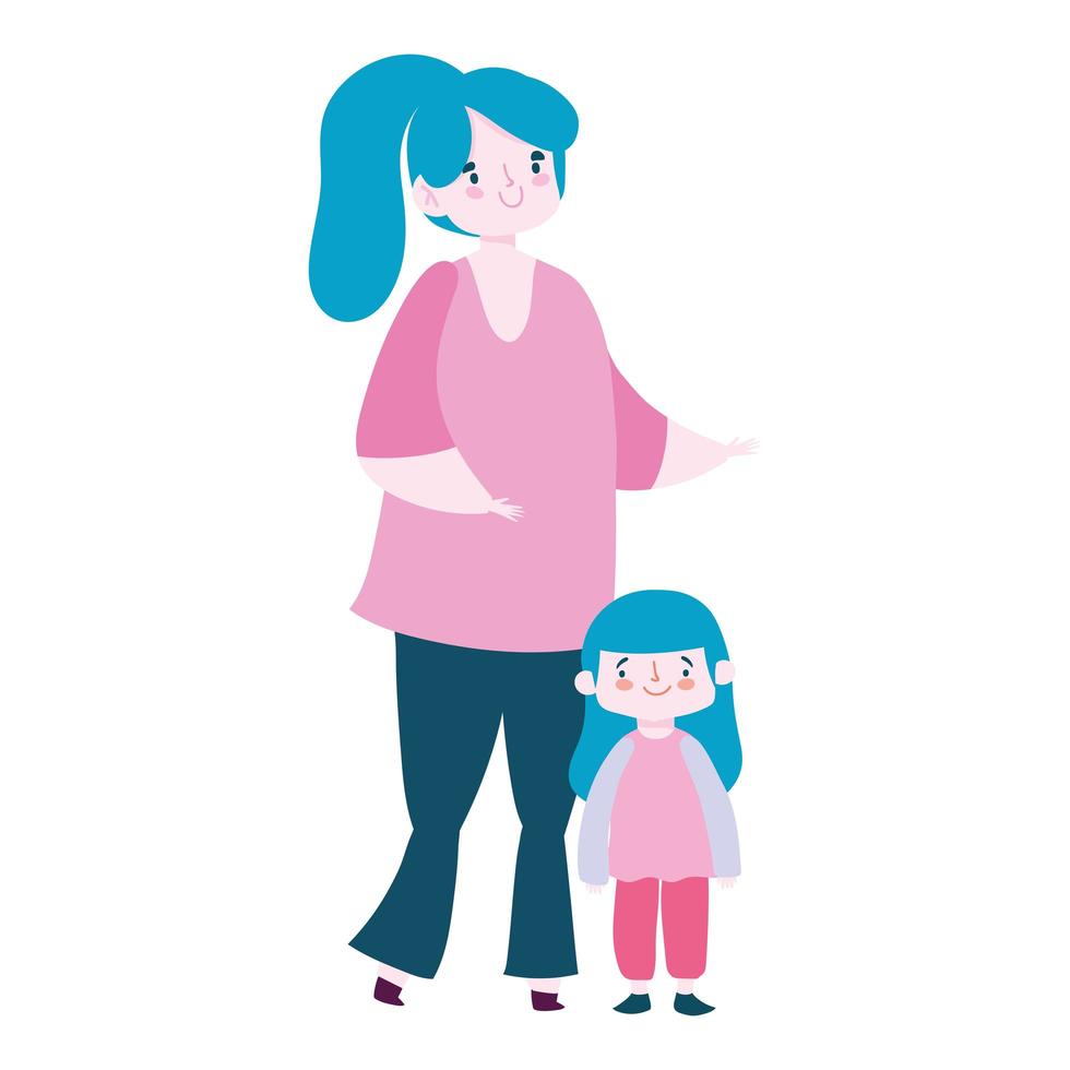 mother and daughter characters cartoon, family day vector