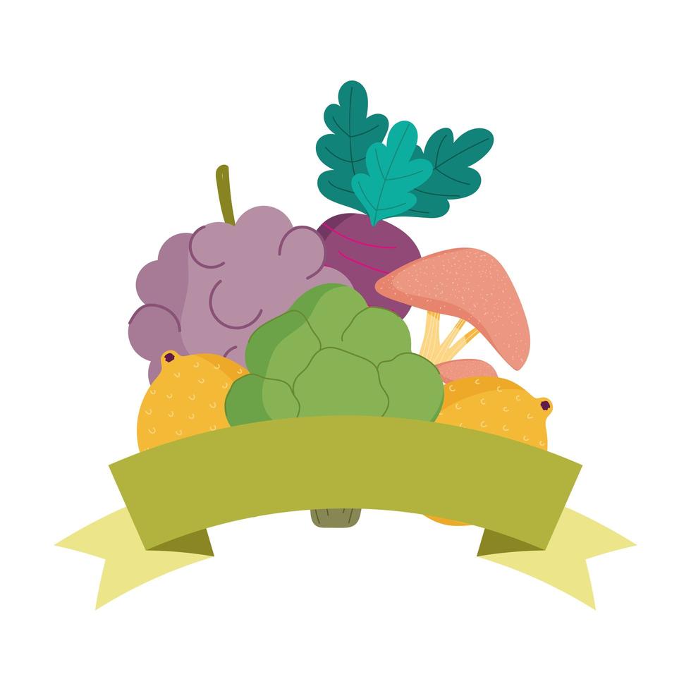 fruits and vegetables organic fresh nutrition healthy food isolated icon design vector