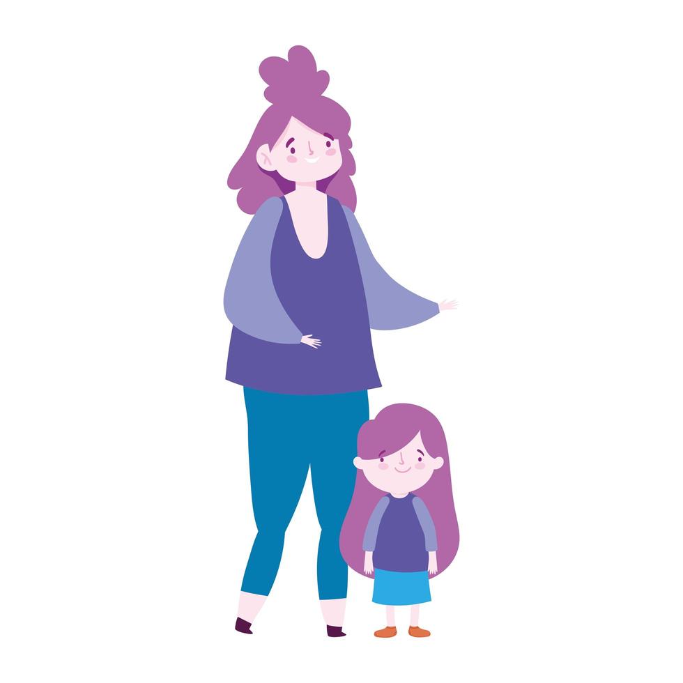 mother and daughter characters cartoon, family day vector