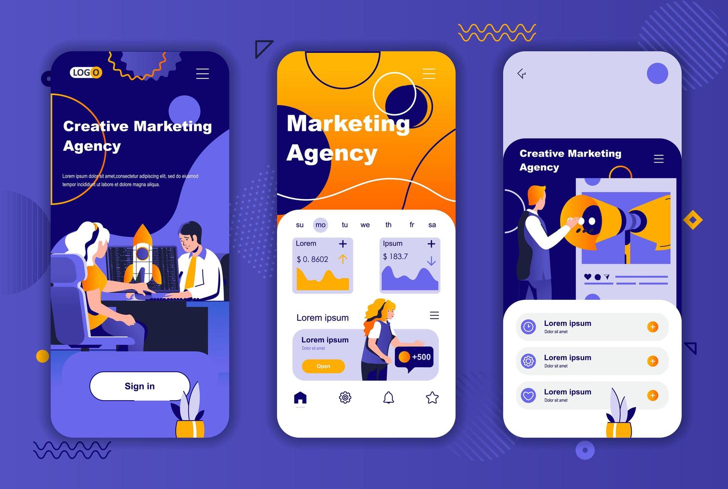 Marketing agency unique design kit for social networks stories. vector