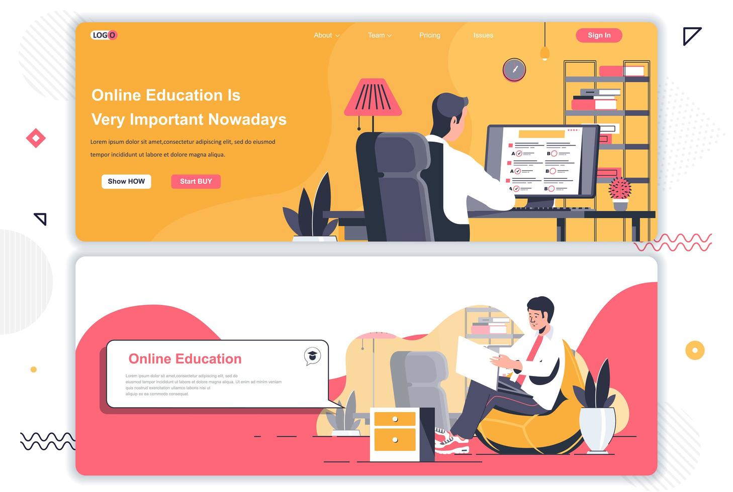 Online education landing pages set. vector