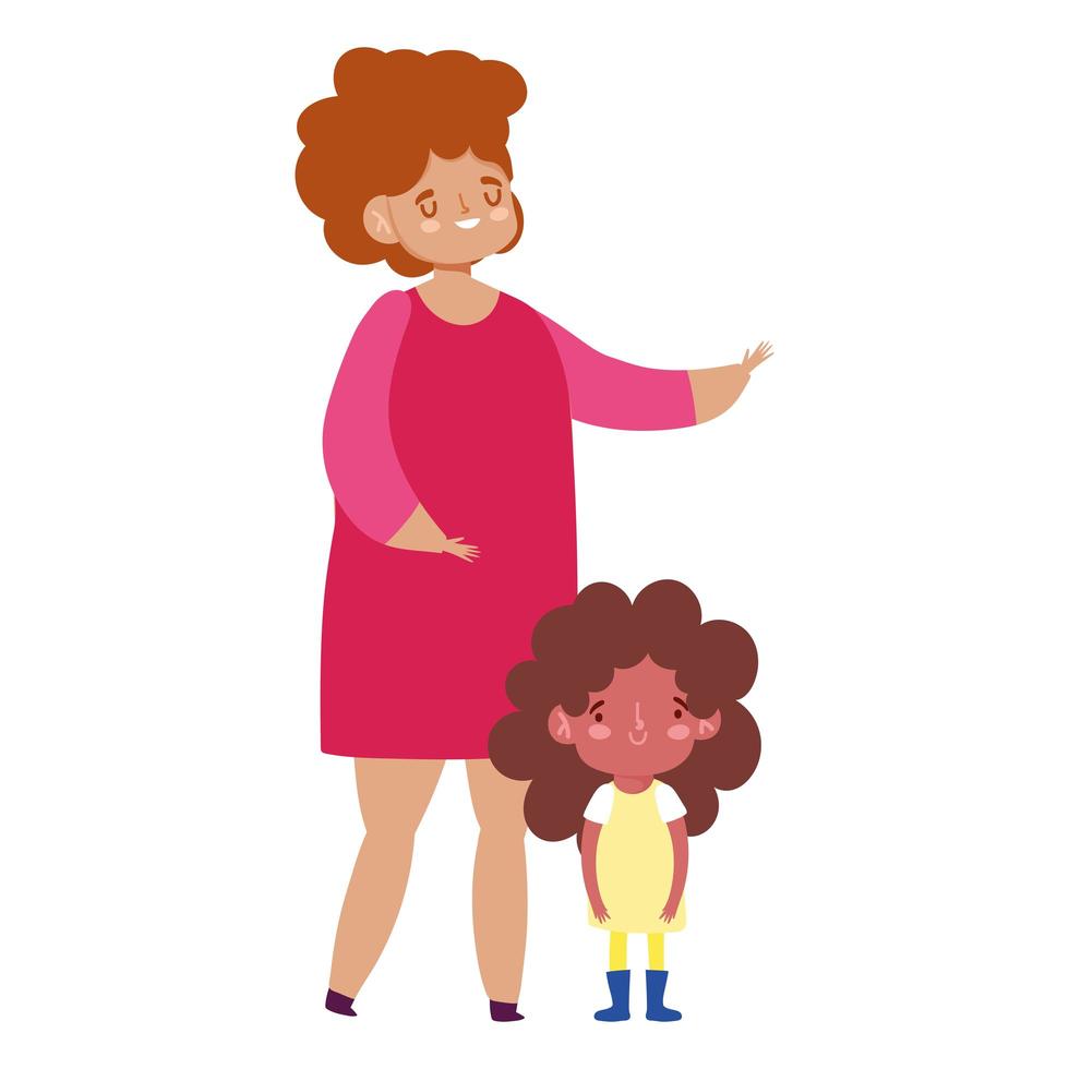 mother and daughter characters cartoon, family day vector