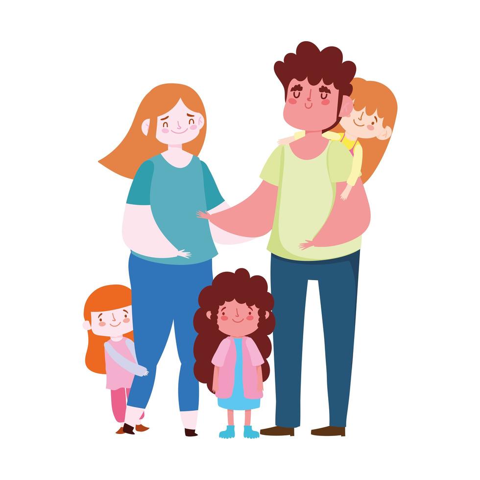 madre, padre e hijas, personaje de dibujos animados, día de la familia vector