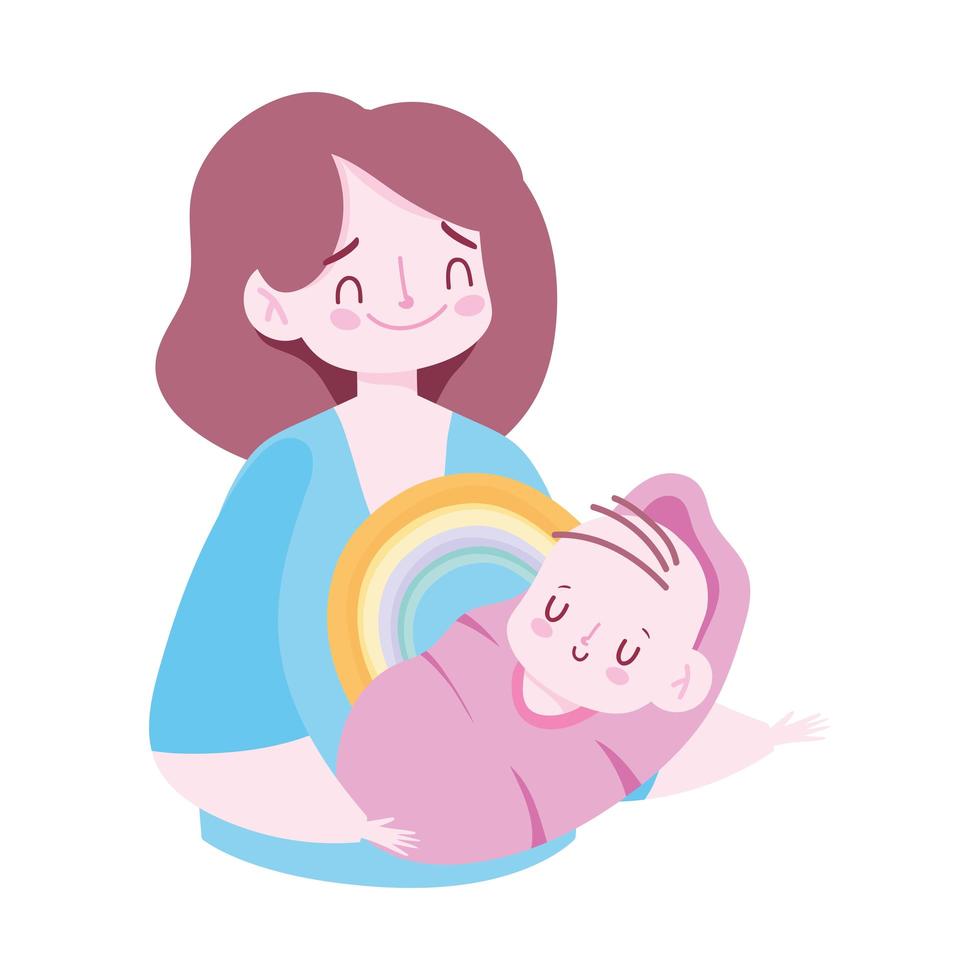 young mother carrying a her baby son cartoon, family day vector
