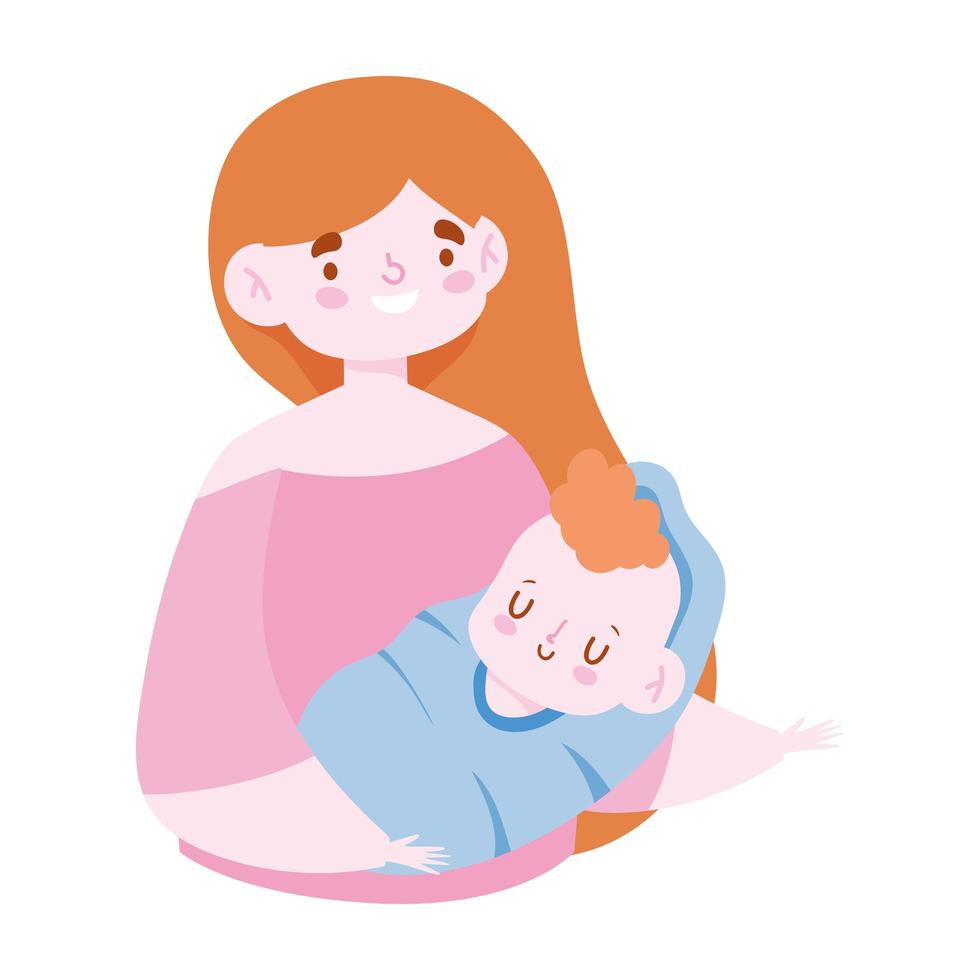 young mother carrying a her baby son cartoon, family day vector