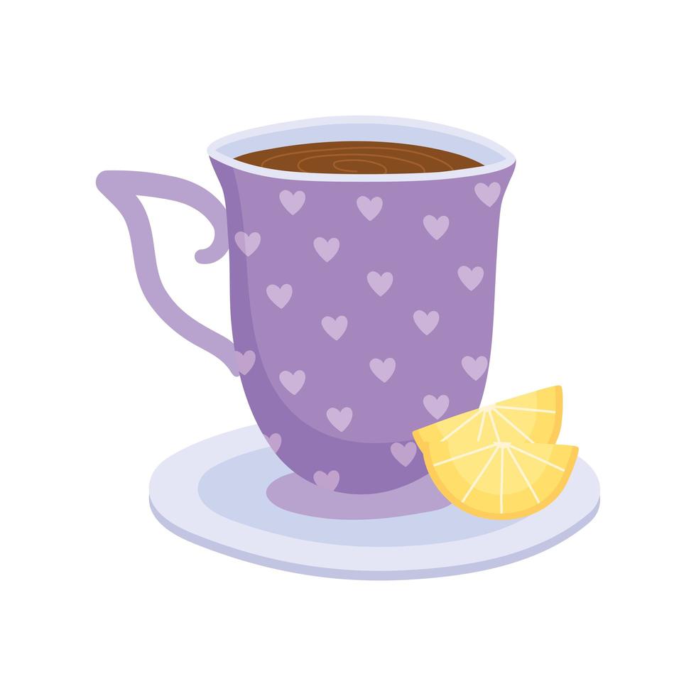 Té, taza de té con rodaja de limón en diseño aislado de bebida de plato vector