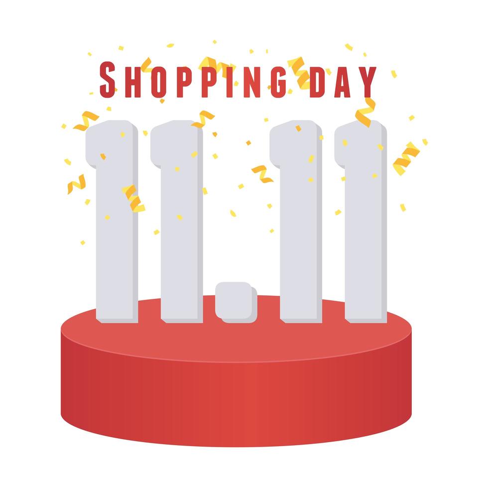 11 11 shopping day, lettering on pedestal, commercial announce vector