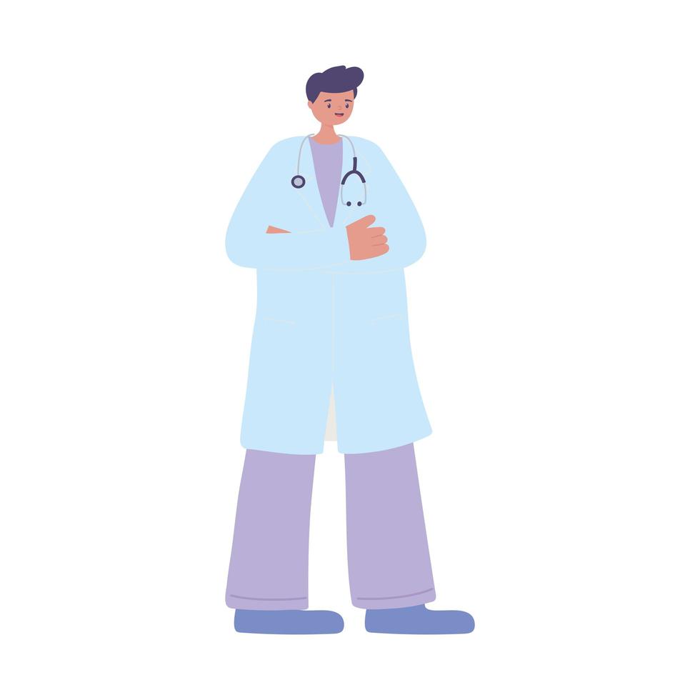 male physician with professional with stethoscope staff character vector