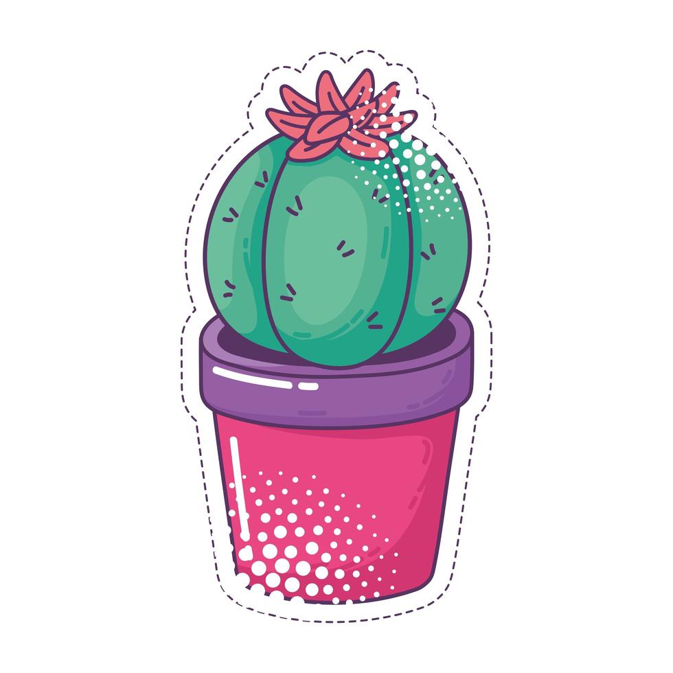 Flor de cactus en maceta icono de etiqueta de elemento de arte pop diseño aislado vector