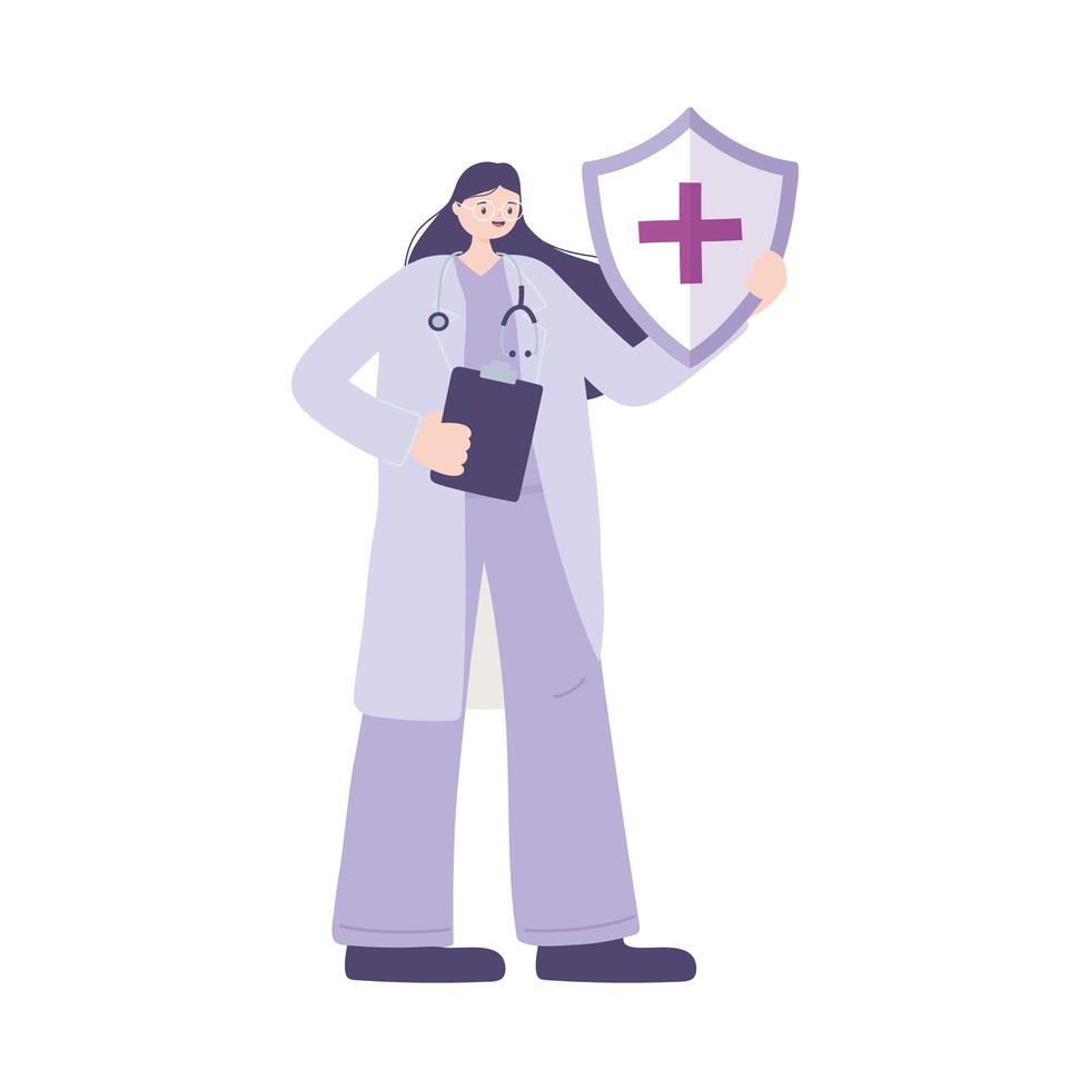 female doctor character with stethoscope and medical report vector