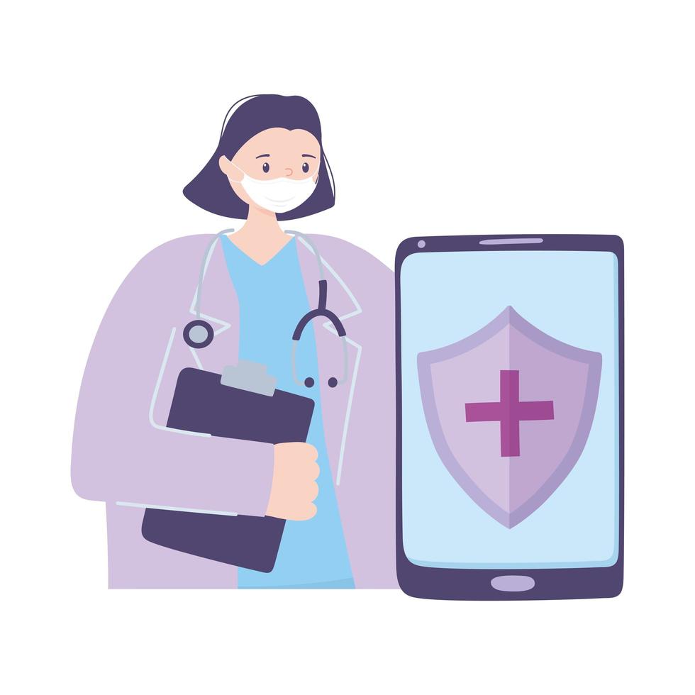telemedicine, doctor and smartphone medical treatment and online healthcare services vector