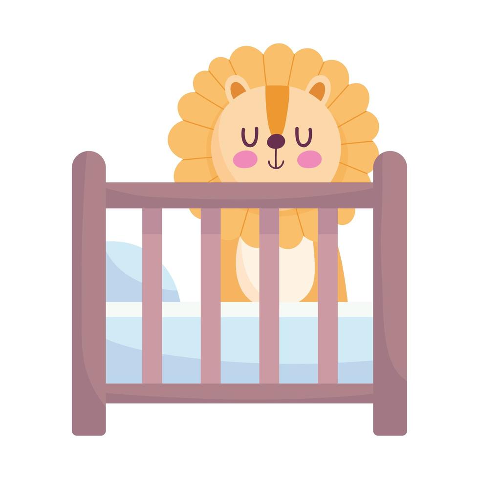 baby shower, tiger in the crib with pillow, announce newborn welcome card vector