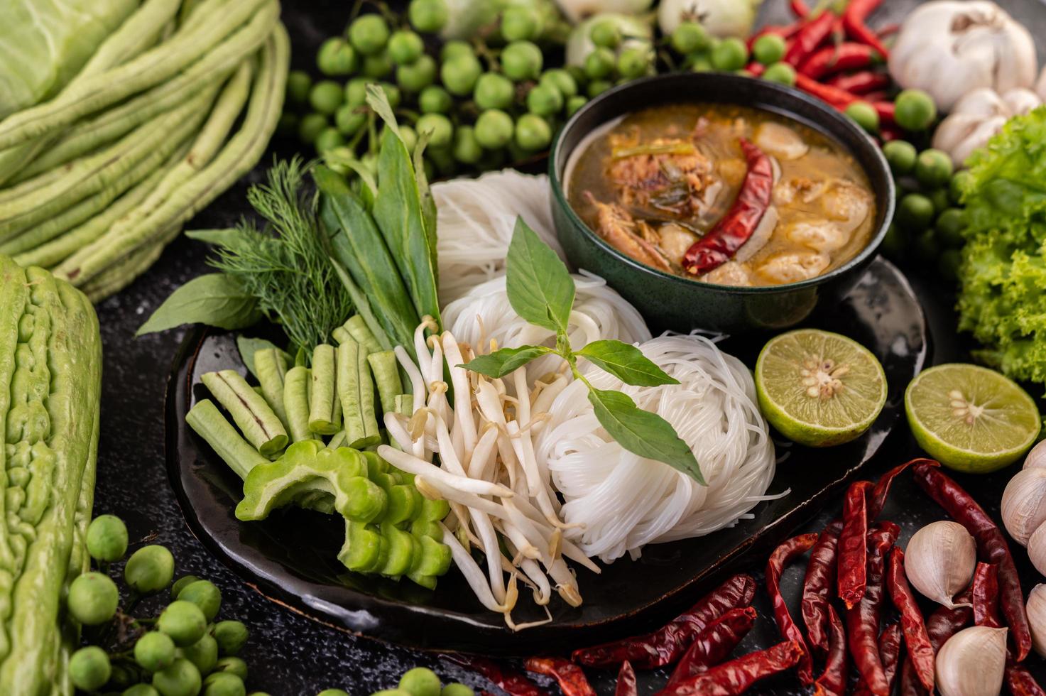 Rice noodle and coconut milk solution. photo