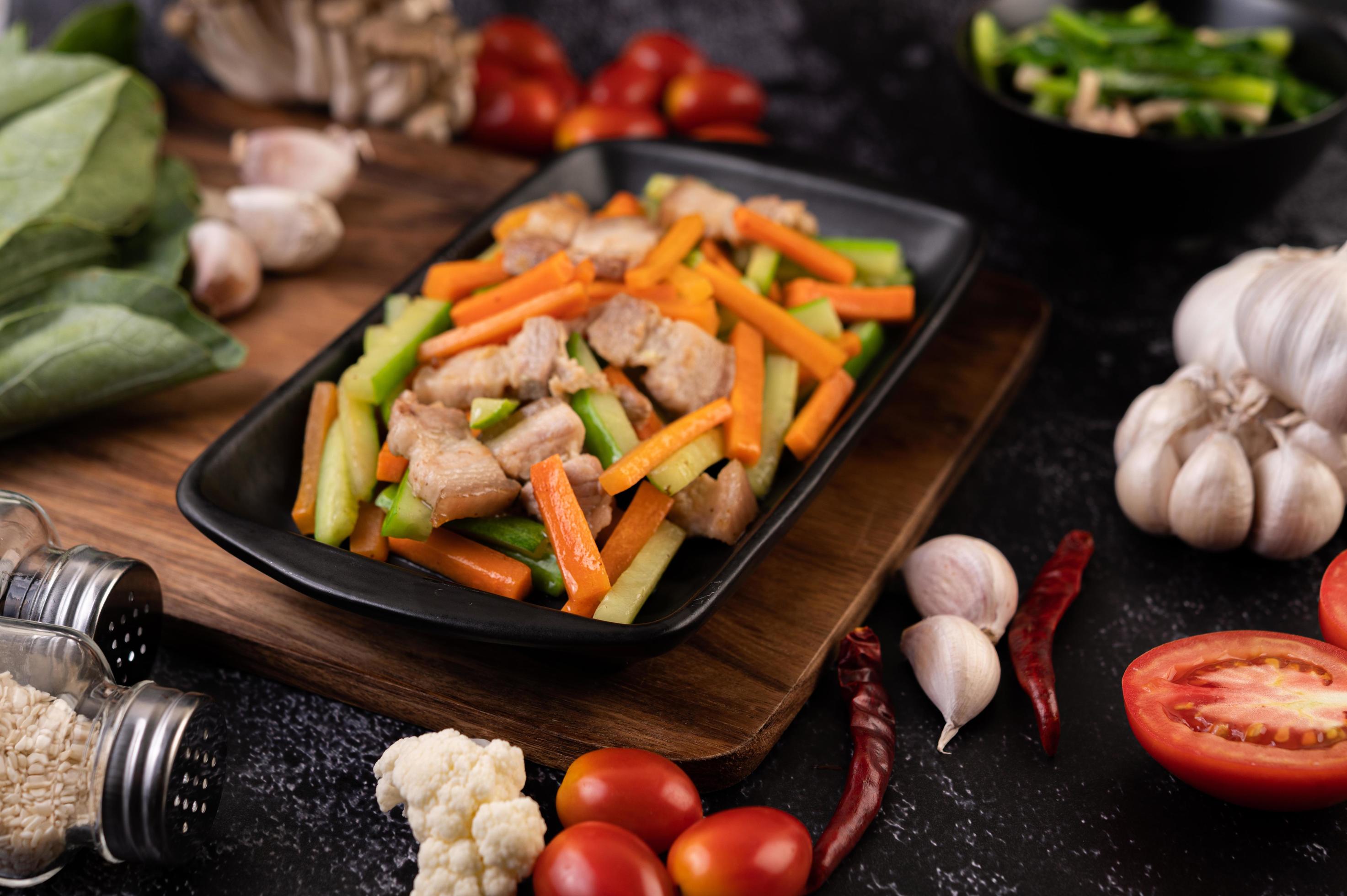 Stir fry vegetables with pork belly 1831628 Stock Photo at Vecteezy