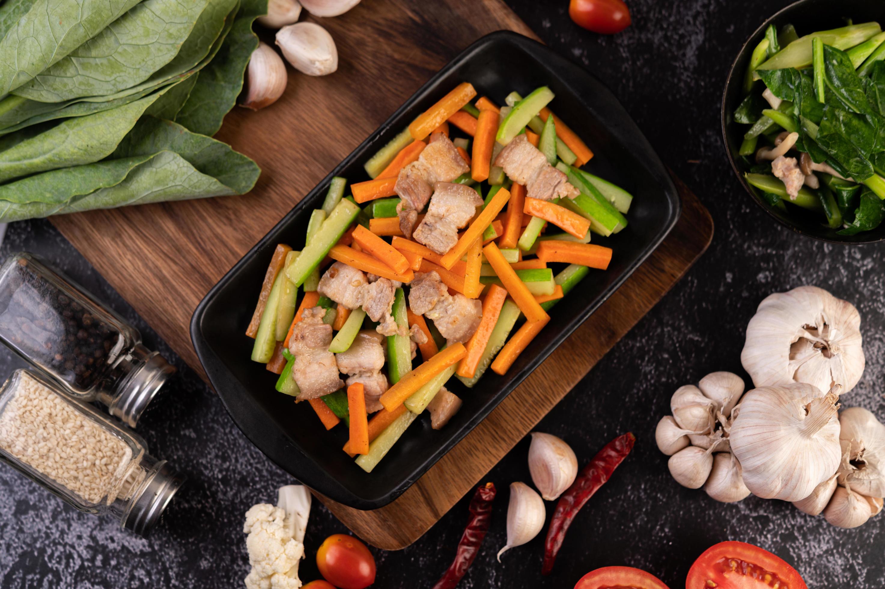 Stir fry vegetables with pork belly 1831653 Stock Photo at Vecteezy