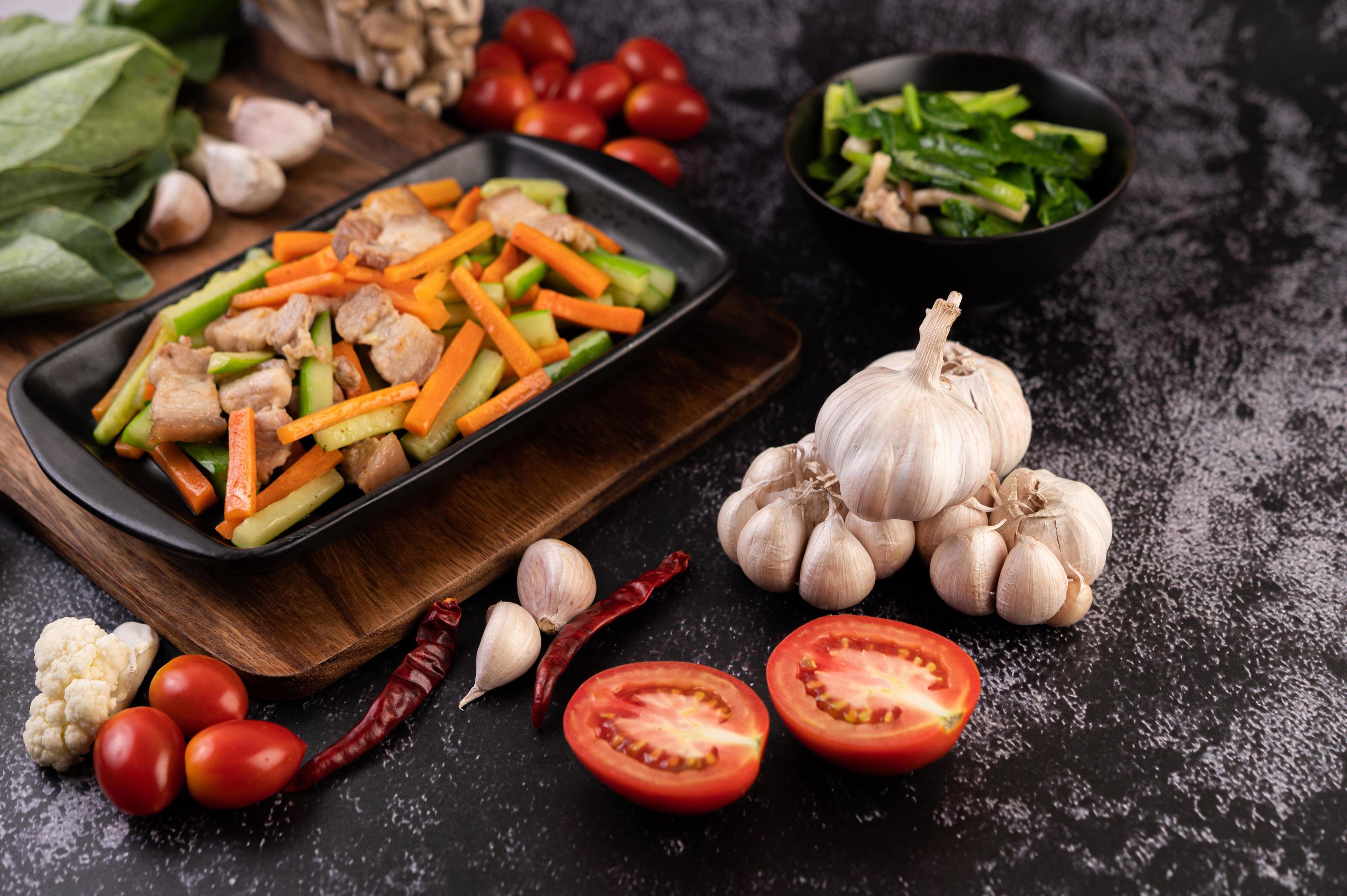 Stir fry vegetables with pork belly 1831673 Stock Photo at Vecteezy