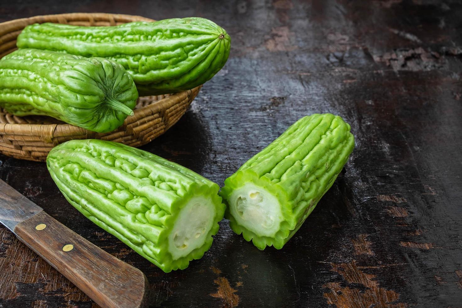 Sliced gourds in a basket photo