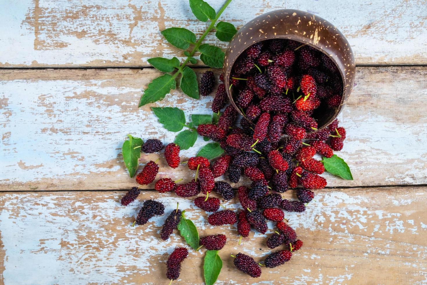 Mulberries and a bowl photo