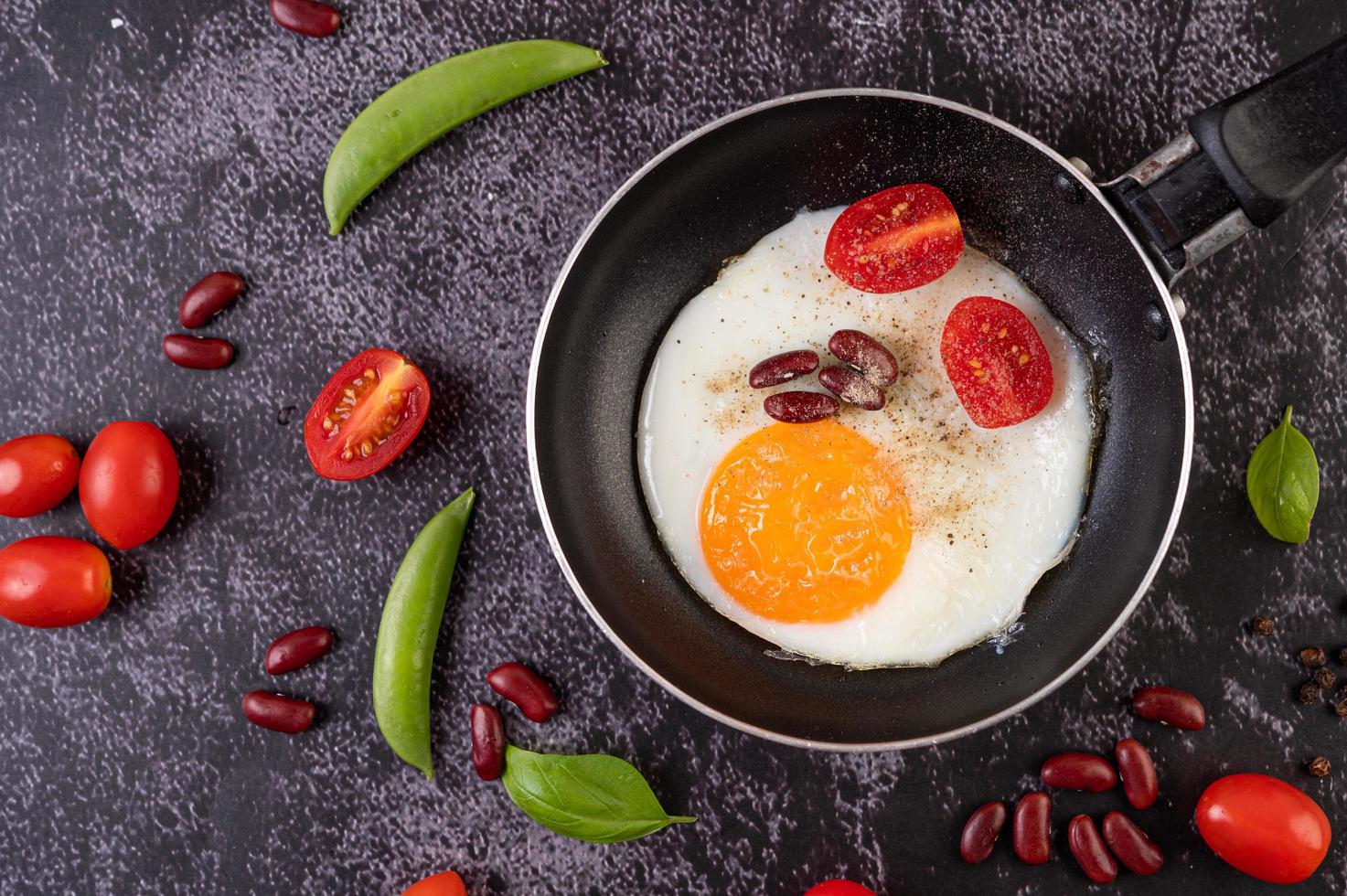 Fried eggs in a frying pan photo